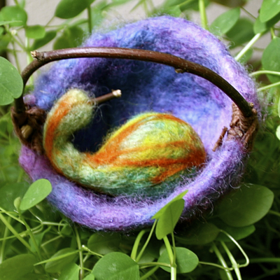 Felted Long Neck Gourd in 3 Inch Basket